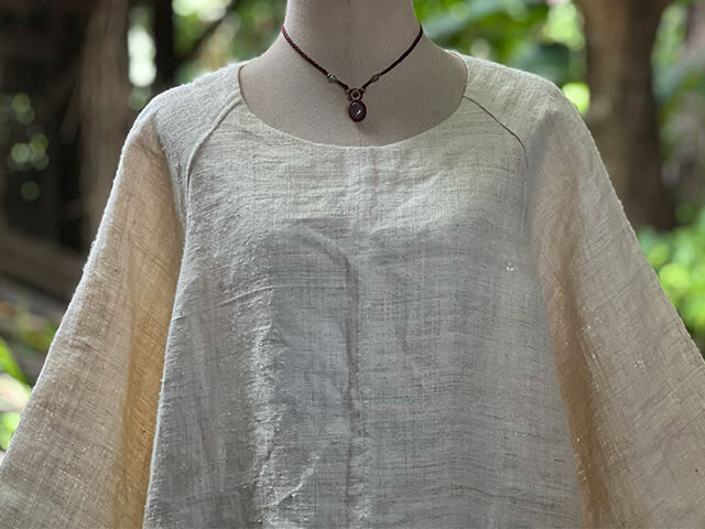 Karma HEMP100% 手織り ロングスリーブ ワンピース・きなり