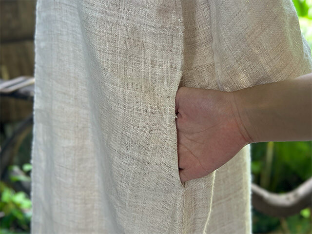 Karma HEMP100% 手織り ロングスリーブ ワンピース・きなり