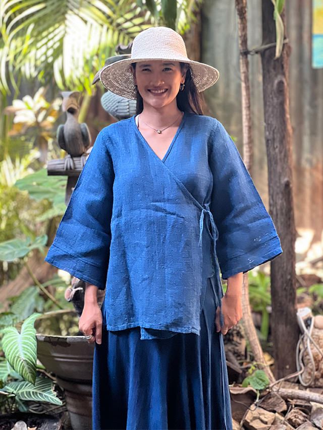 レキップヨシエイナバ 　はり感コットン カシュクール シャツジャケット 9 Karma HEMP100% 手織り カシュクール ジャケット・草木染め/麻炭グレー