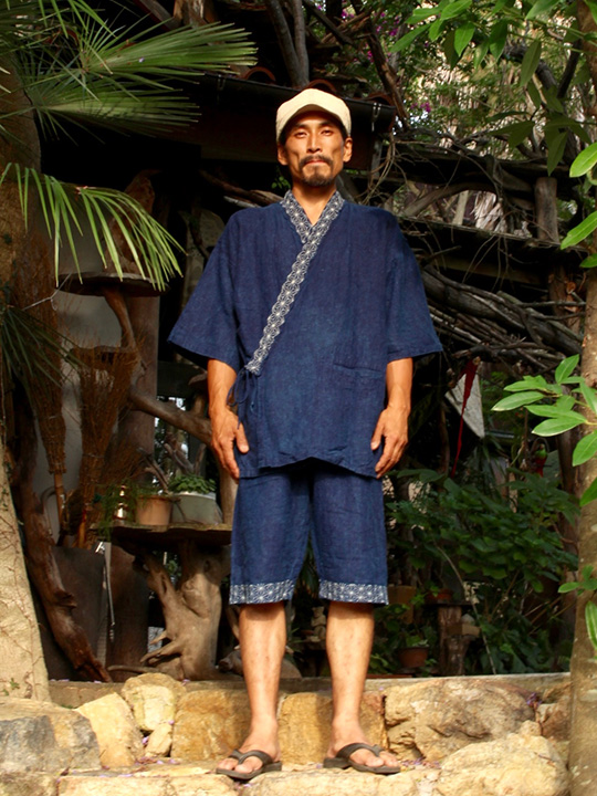 asana HEMP100% 麻柄刺し子 甚平パンツ・草木染め【パヤカ オンライン