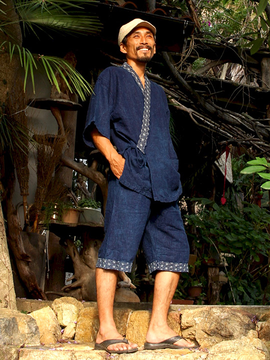 asana HEMP100% 麻柄刺し子 甚平パンツ・草木染め【パヤカ オンライン