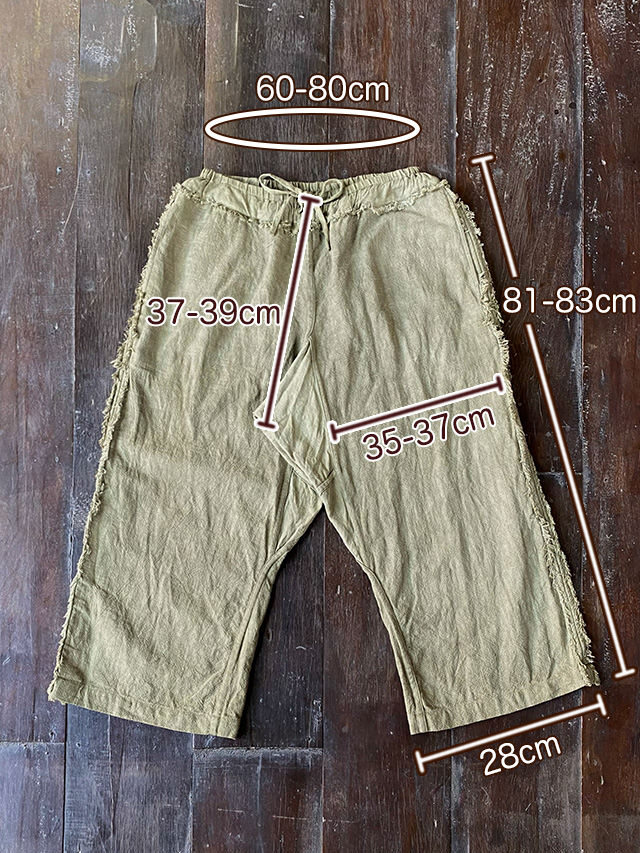 asana HEMP100% 厚手 ８分丈 作務衣 パンツ・草木染め