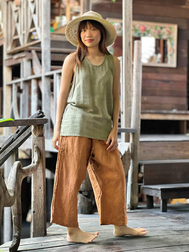 asana HEMP100% 厚手 8分丈 作務衣 パンツ・草木染め【パヤカ