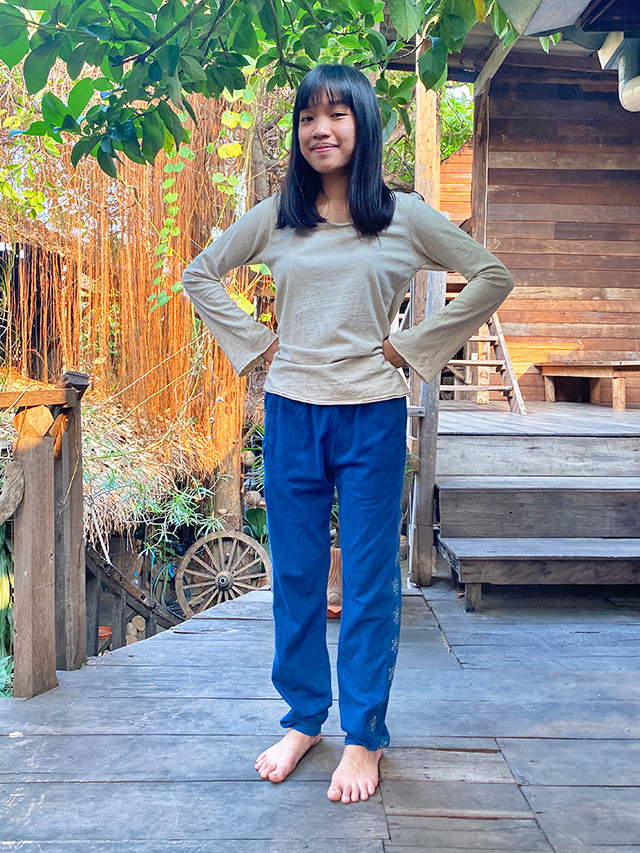 asana ヘンプコットン 麻柄刺し子 ジャージ パンツ・草木染め