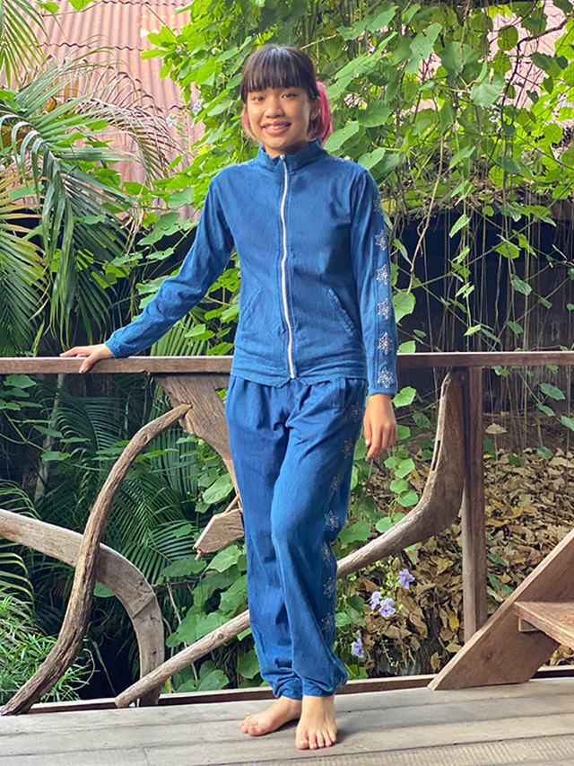 asana ヘンプコットン 麻柄刺し子 ジャージ パンツ・草木染め【パヤカ  