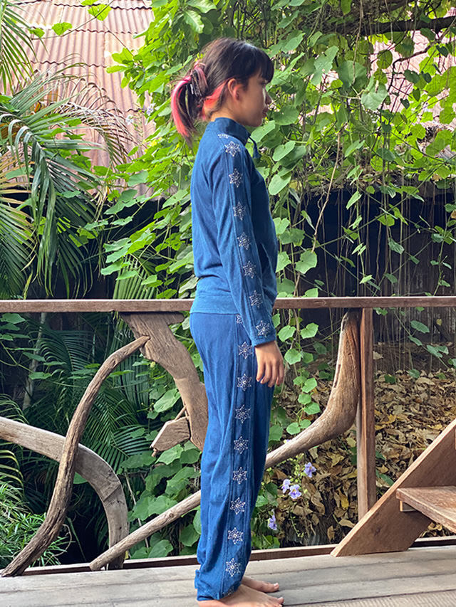 asana ヘンプコットン 麻柄刺し子 ジャージ パンツ・草木染め【パヤカ  