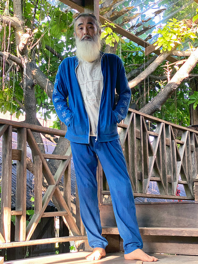 asana ヘンプコットン 麻柄刺し子 ジャージ パンツ・草木染め【パヤカ  