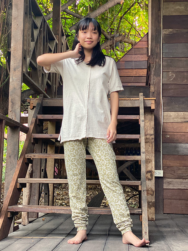 Payaka asana パヤカ 麻柄ヘンプコットンフレアパンツ asana ヘンプコットン 厚手 麻柄プリント インナーパンツ【パヤカ