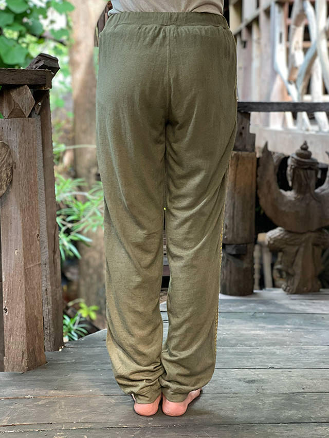 asana ヘンプコットン 厚手 NEW 刺し子 ジャージ パンツ・草木