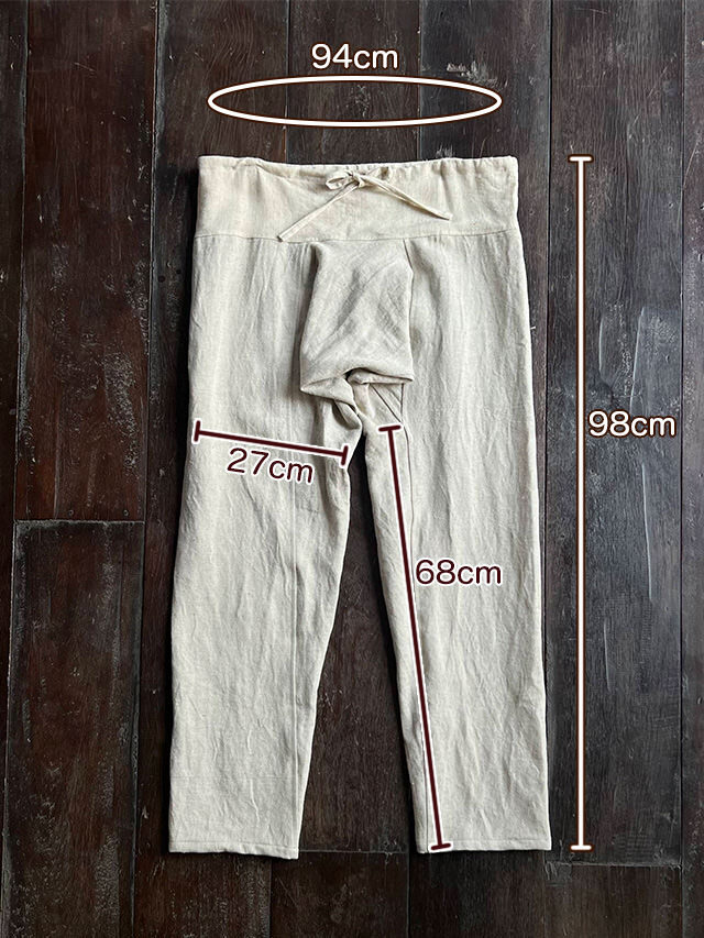 asana HEMP100% 厚手 レンテン パンツ・きなり