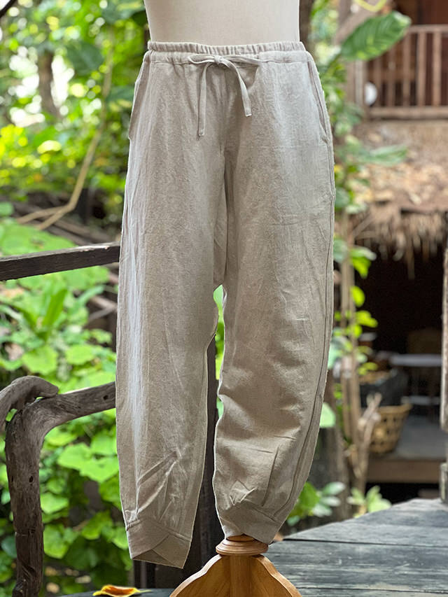 asana HEMP100% デニム風 フリンジ パンツ●きなり asana HEMP100% デニム風 フリンジ パンツ・きなり【パヤカ