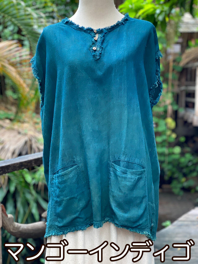 asana HEMP100% テロテロ カットソー●草木染めインディゴ asana HEMP100% テロテロ 手刺繍 トップス・草木染め【パヤカ