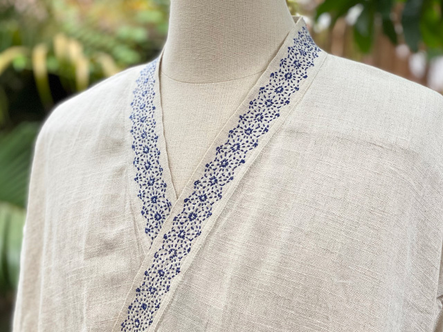 asana HEMP100% テロテロ 麻柄手刺繍 作務衣