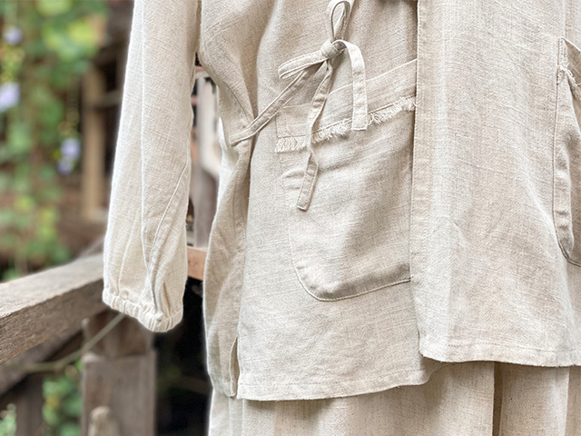 asana HEMP100% テロテロ 麻柄手刺繍 作務衣