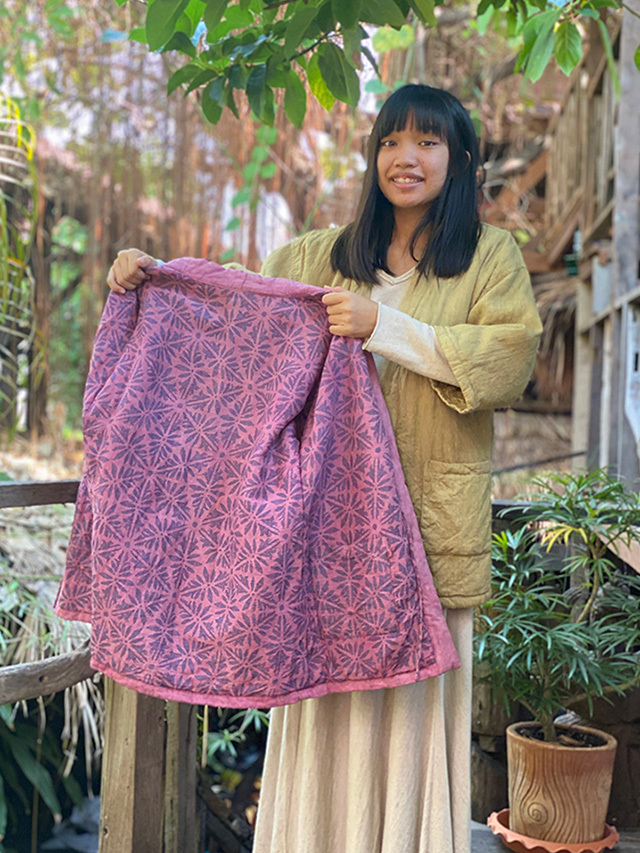 asana 麻100% ふかふか リバーシブル はんてん ジャケット・草木染め