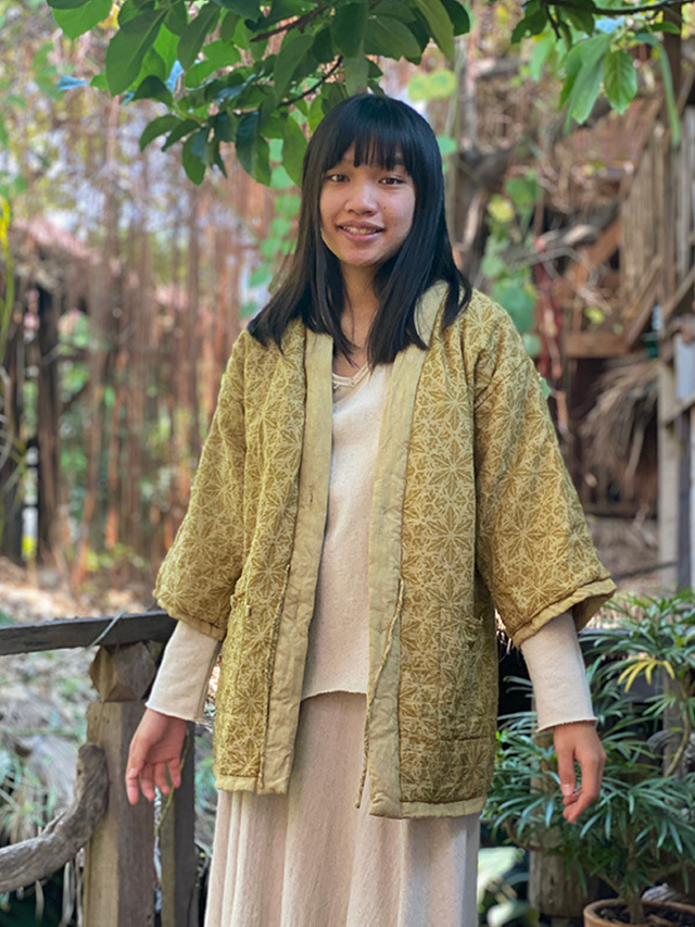 asana 麻100% ふかふか リバーシブル はんてん ジャケット・草木染め