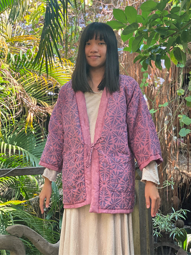 asana 麻100% ふかふか リバーシブル はんてん ジャケット・草木染め