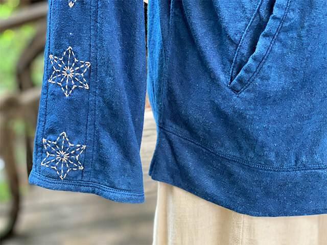 asana ヘンプコットン 厚手 麻柄刺し子 ジャージ トップス・草木染め