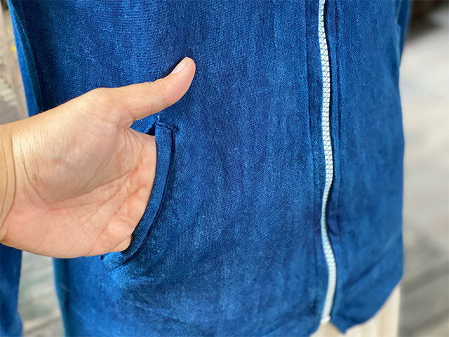 asana ヘンプコットン 厚手 麻柄刺し子 ジャージ トップス・草木染め