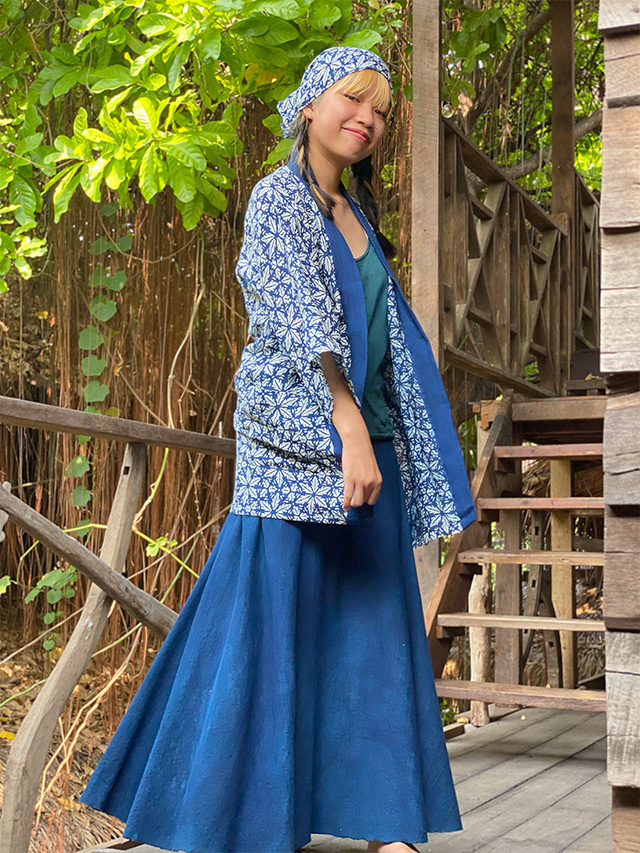 asana HEMP100% ガーゼ 麻柄 インディゴ抜染 はっぴ【パヤカ