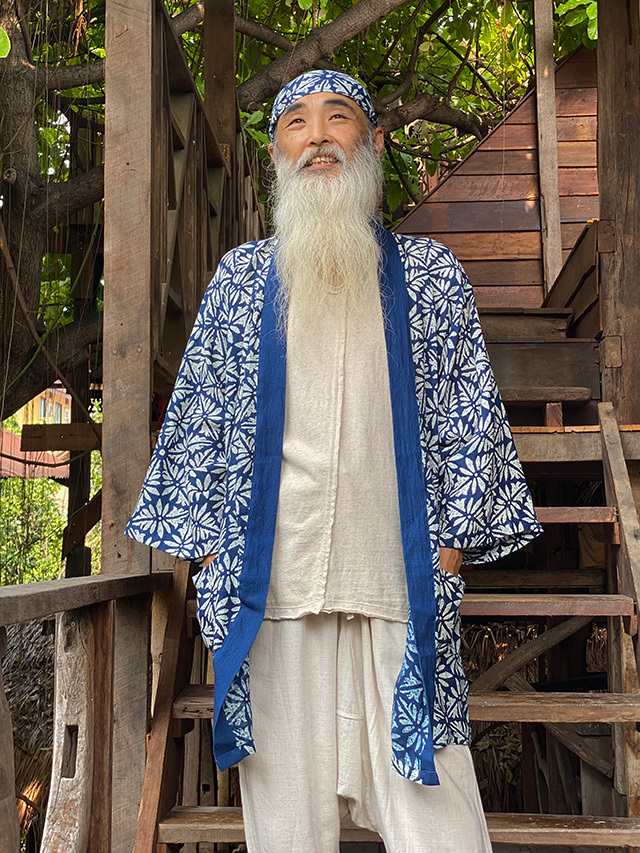 asana HEMP100% ガーゼ 麻柄 インディゴ抜染 はっぴ【パヤカ