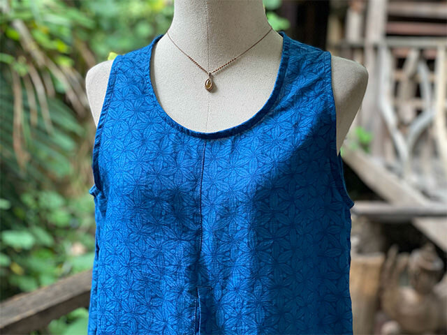 asana HEMP100% 薄手 インディゴ抜染プリント タンクトップ