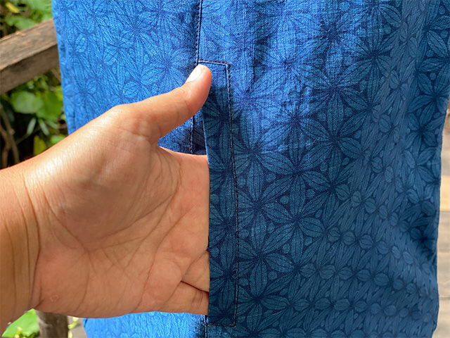 asana HEMP100% 薄手 インディゴ抜染プリント タンクトップ