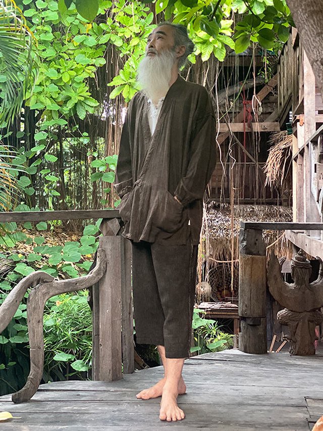 ポジャギ風_草木染め　ナチュラルなカラーリングが美しい野良着ジャケット 大きいサイズ＞花粉がつきにくい綿混ストレッチカラージャケット