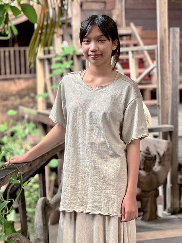 asana ヘンプコットン 厚手 NEW 麻柄プリント メンズ Tee