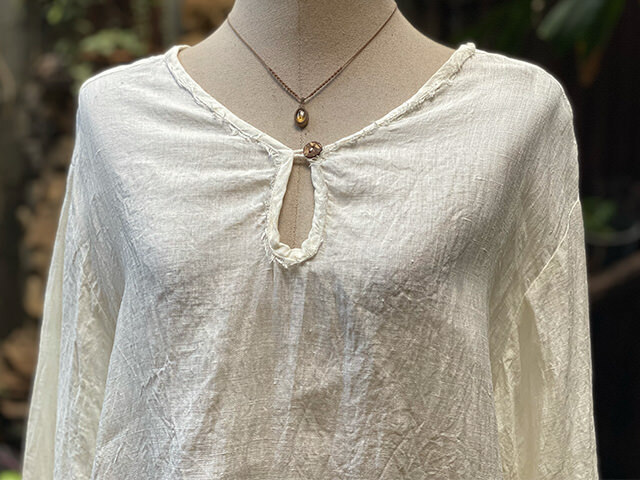 asana HEMP100% ガーゼ 切り替え ギャザー ブラウス・きなり