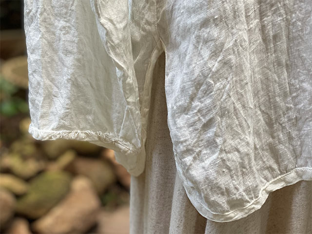 asana HEMP100% ガーゼ 切り替え ギャザー ブラウス・きなり