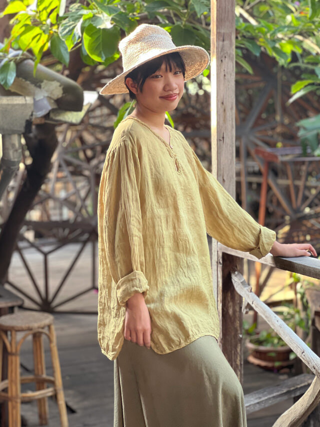 asana HEMP100% ガーゼ ゆったり ロングスリーブ・草木染め