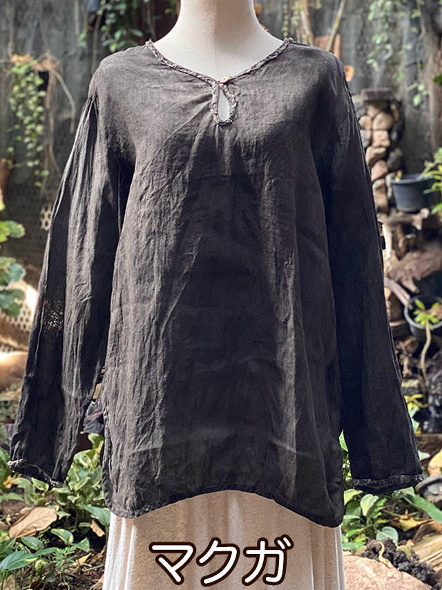 asana HEMP100% ガーゼ ゆったり ロングスリーブ●草木染め麻墨 asana HEMP100% ガーゼ ゆったり ロングスリーブ・草木染め