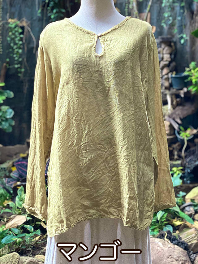 asana HEMP100% ガーゼ ゆったり ロングスリーブ●草木染め麻墨 asana HEMP100% ガーゼ ゆったり ロングスリーブ・草木染め