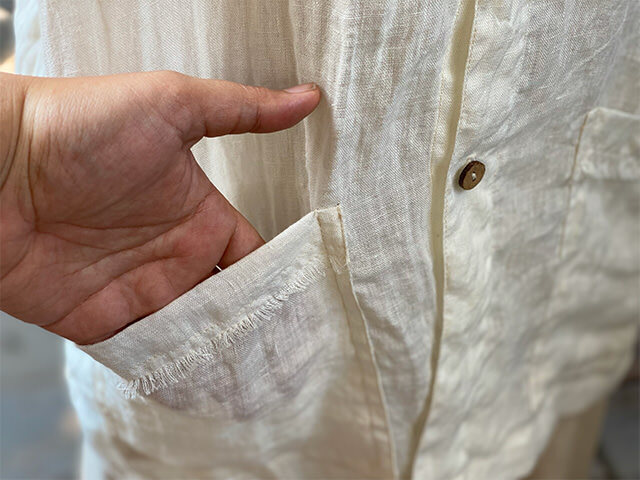 asana HEMP100% ガーゼ ボタン 半袖シャツ・きなり