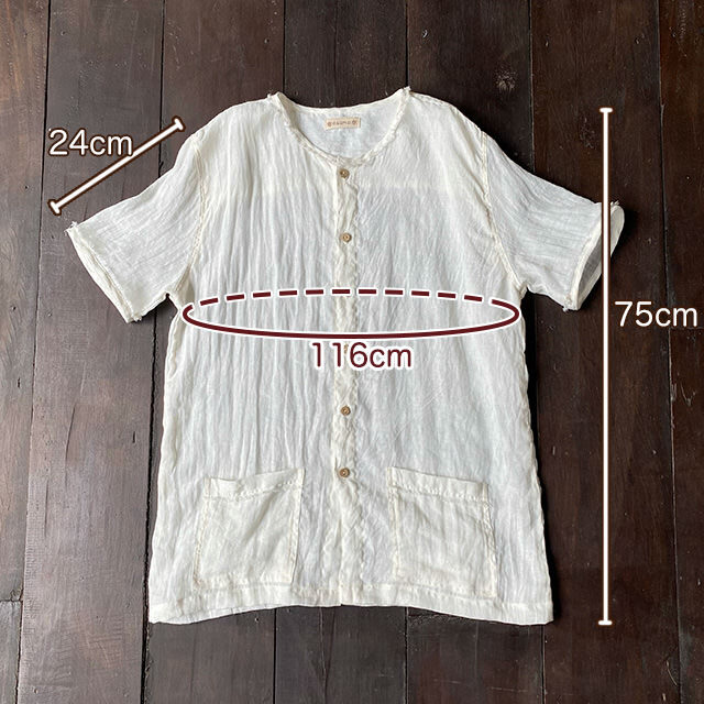 asana HEMP100% ガーゼ ボタン 半袖シャツ・きなり