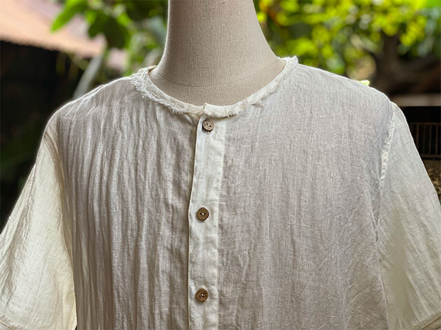 asana HEMP100% ガーゼ ボタン 半袖シャツ・きなり
