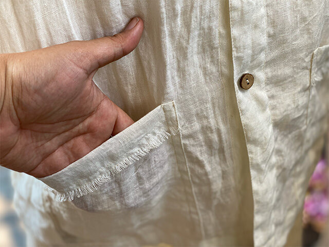 asana HEMP100% ガーゼ ボタン 半袖シャツ・きなり