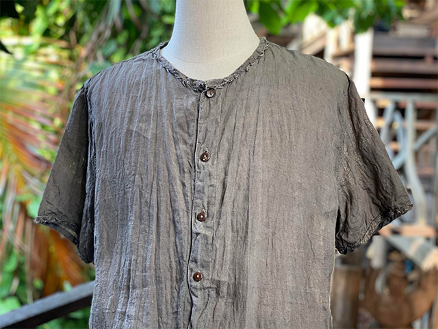 asana HEMP100% ガーゼ ボタン 半袖シャツ・草木染め