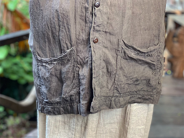 asana HEMP100% ガーゼ ボタン 半袖シャツ・草木染め