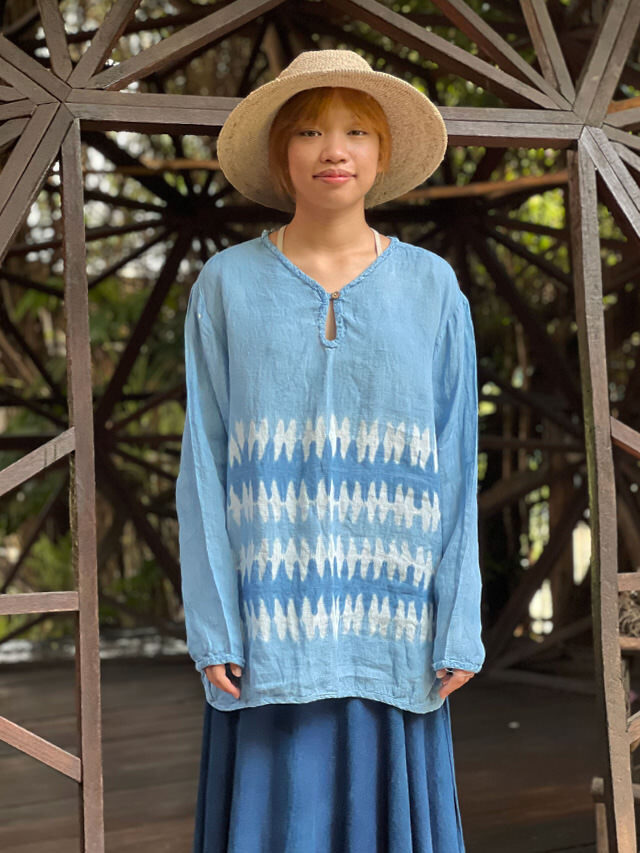 asana HEMP100% ガーゼ ゆったり ロングスリーブ・インディゴ