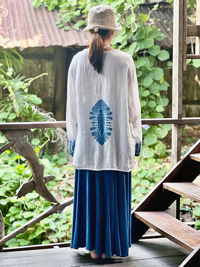 asana HEMP100% ガーゼ ゆったり ロングスリーブ・インディゴ