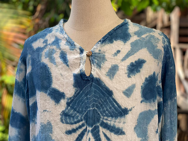 asana HEMP100% ガーゼ ゆったり ロングスリーブ・インディゴ絞り染め