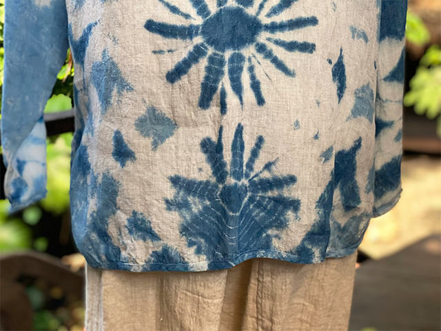 asana HEMP100% ガーゼ ゆったり ロングスリーブ・インディゴ絞り染め