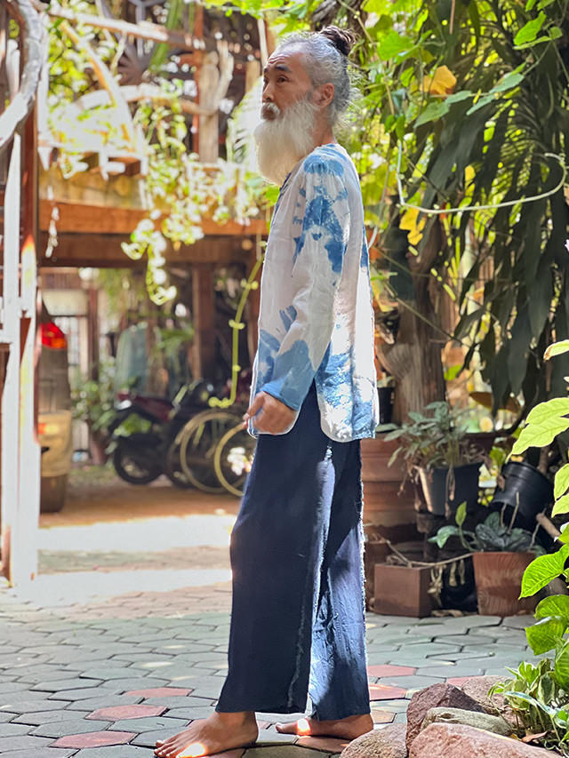 asana HEMP100% ガーゼ ゆったり ロングスリーブ・インディゴ