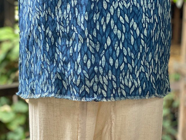 asana HEMP100% ガーゼ ポケットタンク・インディゴ抜染プリント