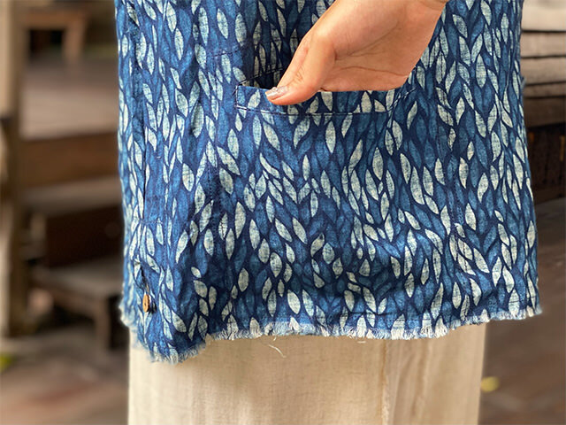 asana HEMP100% ガーゼ 縄文シャツ・インディゴ抜染プリント