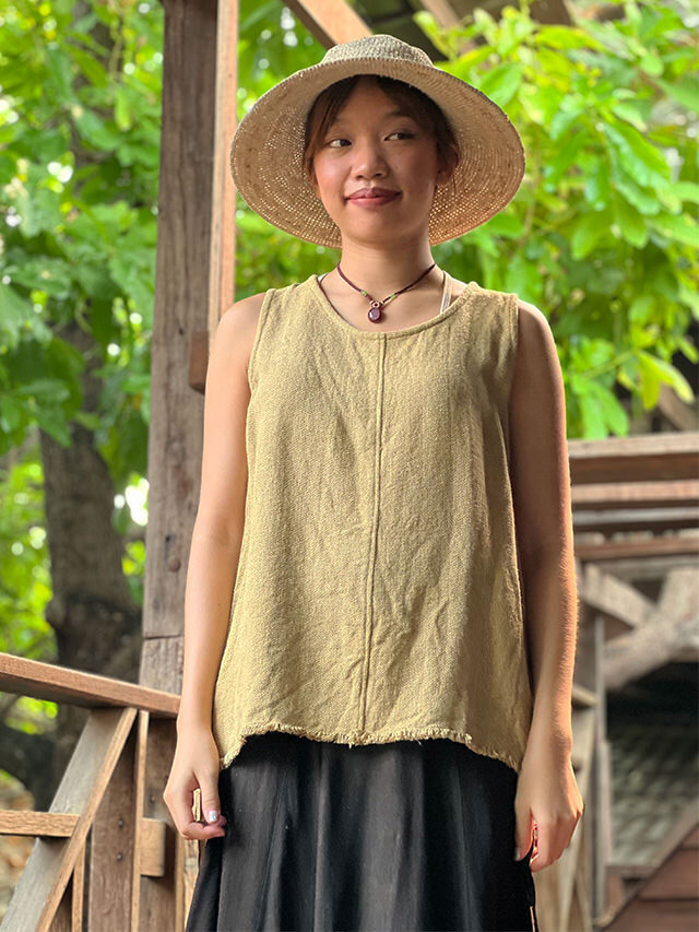 asana HEMP100% 手織り ゆったり タンク・草木染め【パヤカ オンライン