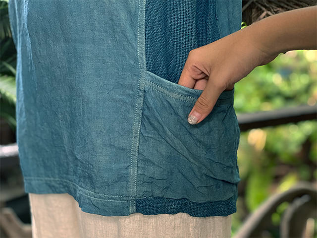 asana HEMP100% 切り替え ポケット Tee・草木染め