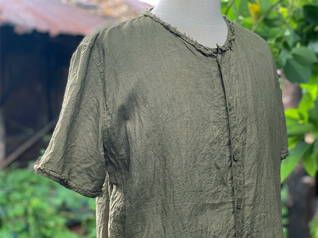 asana HEMP100% ボタン 半袖 シャツ・草木染め